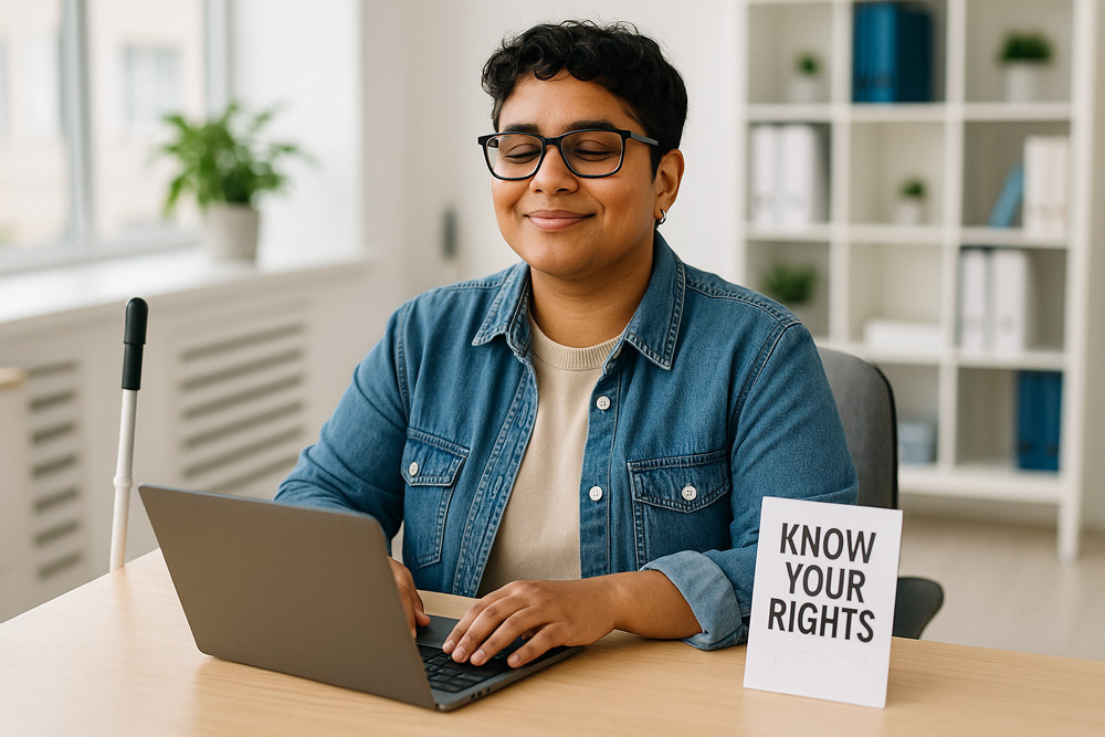 Person using a screen reader and keyboard to navigate a website, with visible focus and clear headings